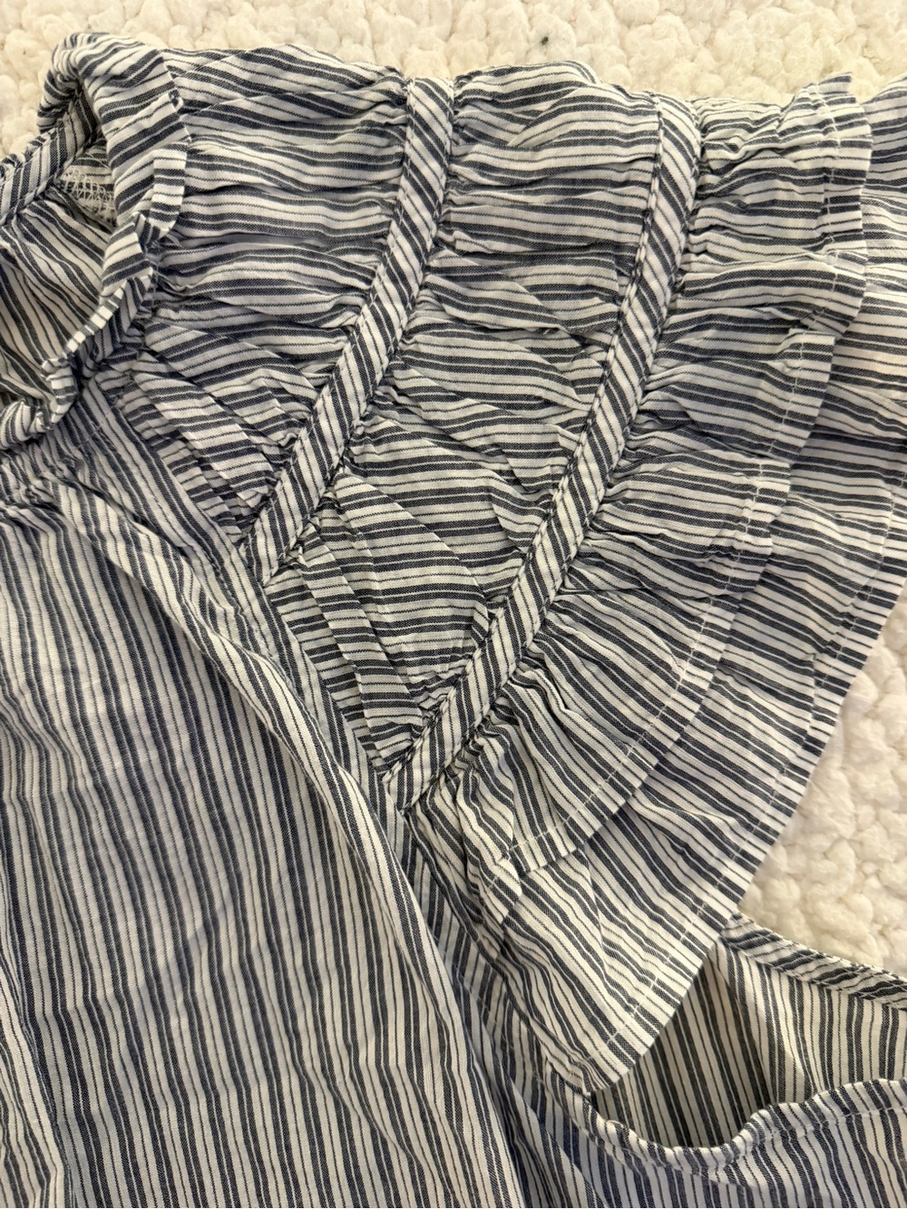 J. Crew Navy and White Striped Flutter Sleeve Blouse - Picture 5 of 6